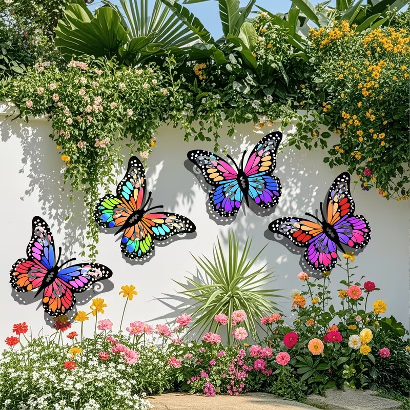 4개의 다채로운 금속 나비 조각상 벽 장식, 정원, 안 - Smart Garden In Home 리뷰 및 가격