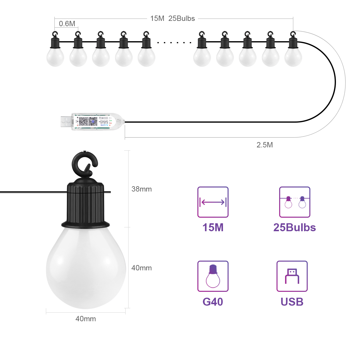 스마트 G40 LED 전구 스트링 라이트 15M/30M - Smart Garden Festoon Lights 리뷰 및 가격