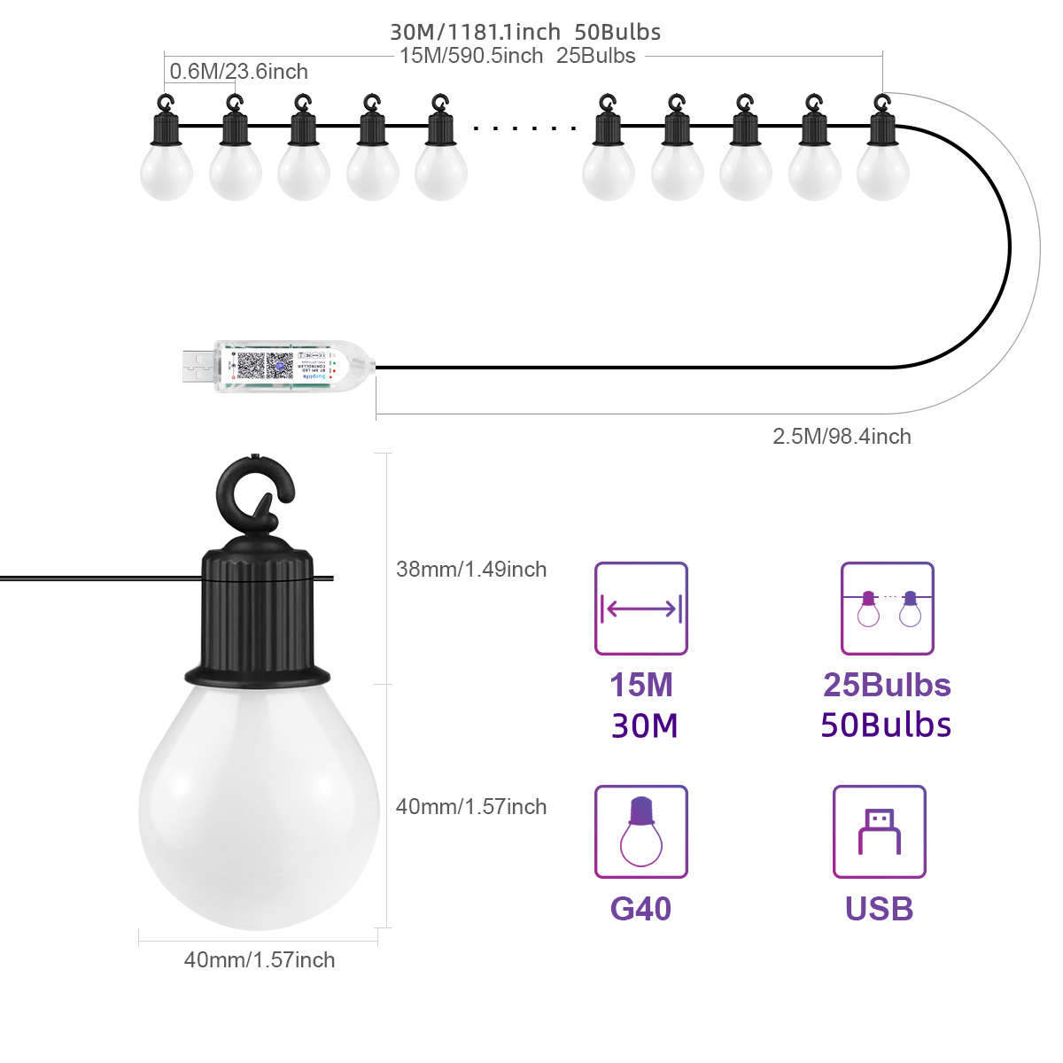 스마트 WIFI G40 LED 전구 스트링 라이트 US - Smart Garden Festoon Lights 리뷰 및 가격